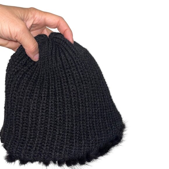 Womens Cap Black One Size Hat Thicken Winter Warm Knitted mink fur - Picture 8 of 12